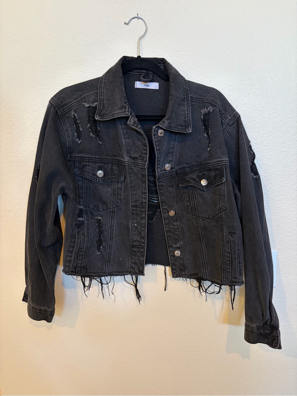 Adika Black Distressed Cropped Denim Jacket